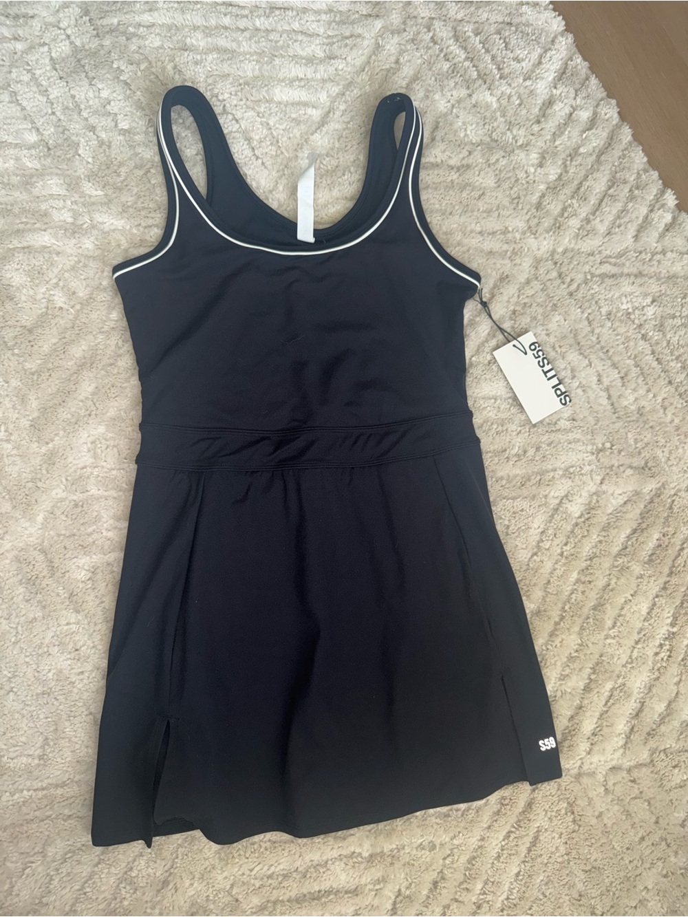 Splits59 Black Tank Athletic Dress with White Trim